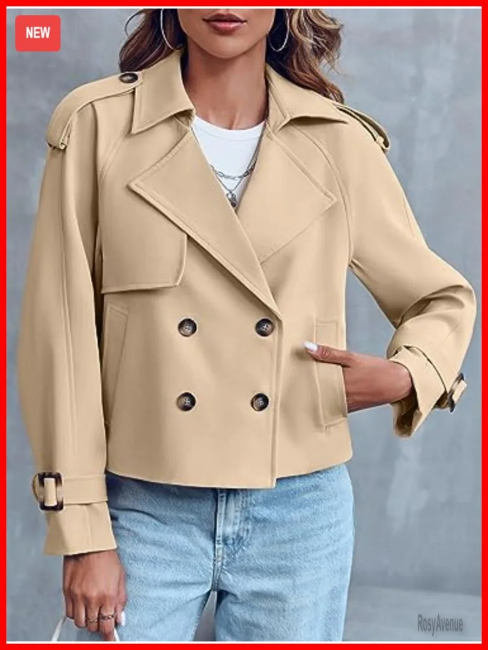 Women Crop Double Breasted Trench Coat Short Cropped Jacket